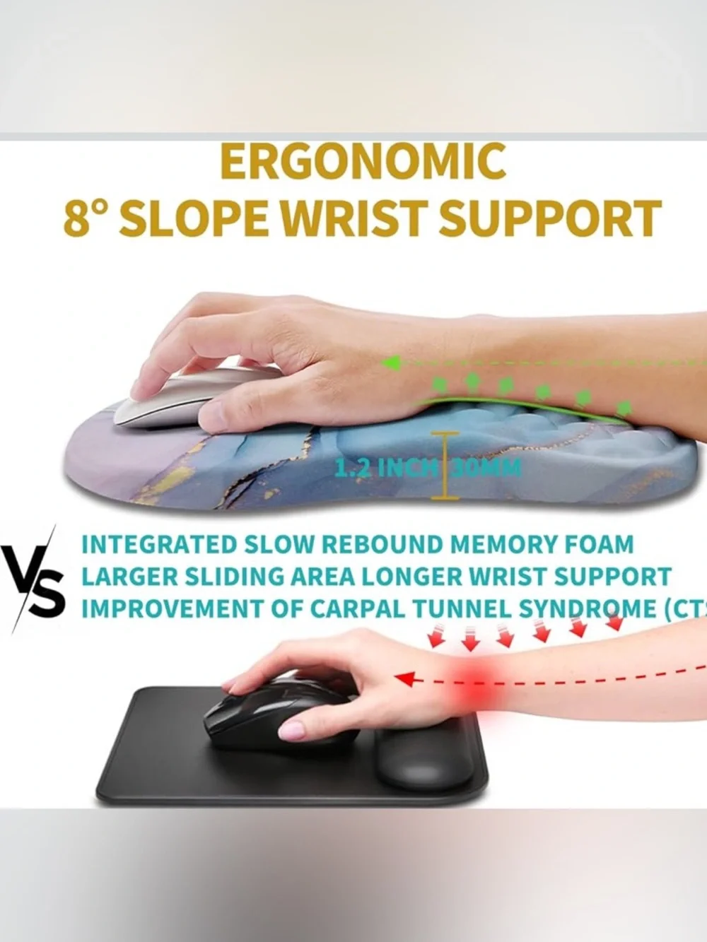 Ergonomic Blue Marble Memory Foam Wrist Rest for Mouse and Keyboard